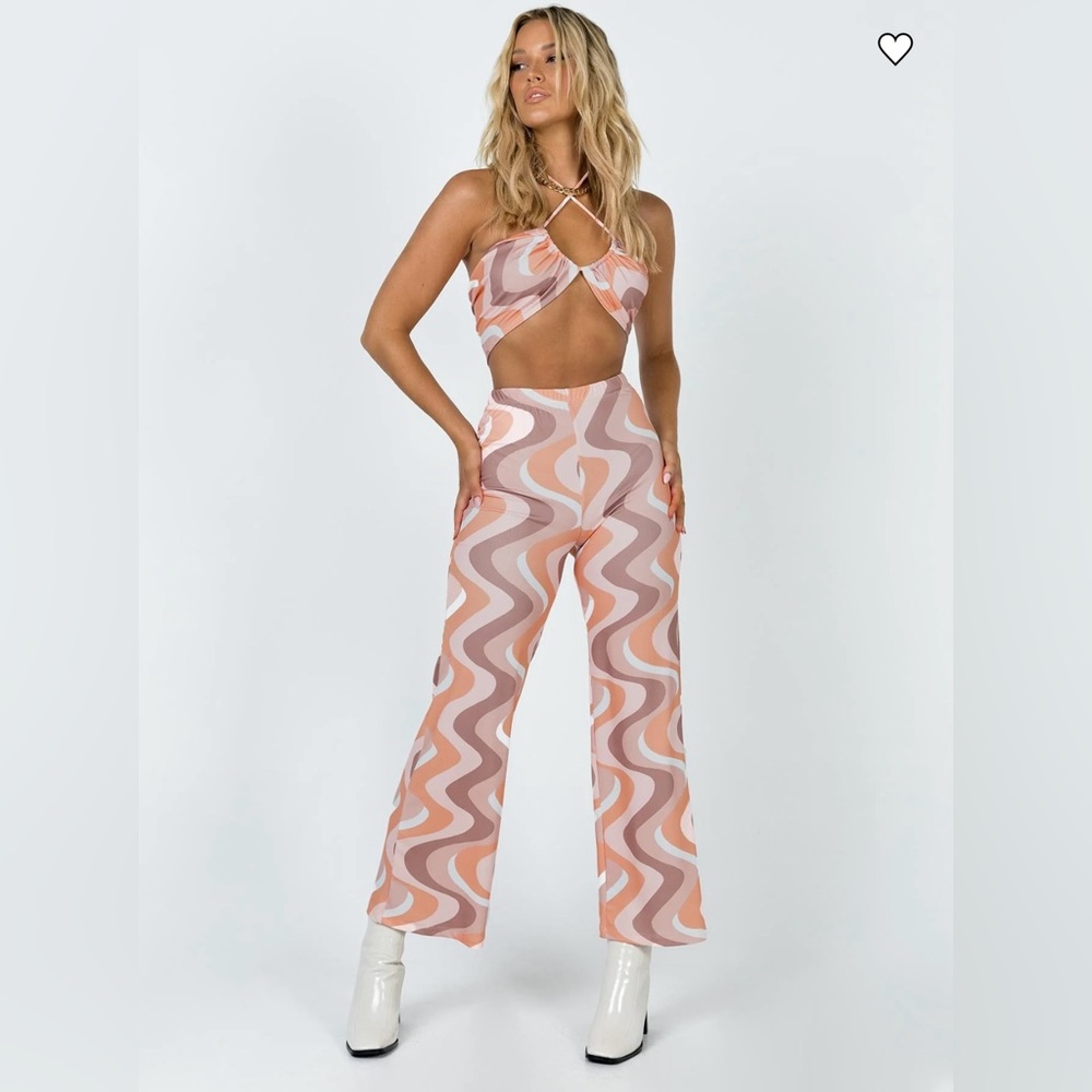 NWT Princess Polly Latiana 70s Set Multi Color Set Size 0 Wide Leg Retro Hippie